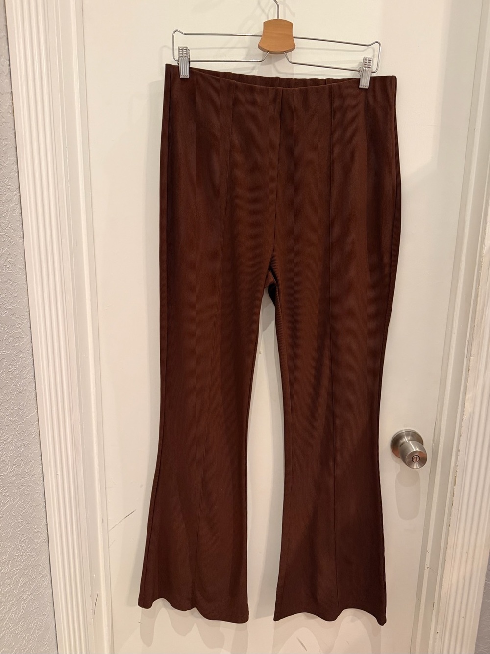 Splash Ribbed High Waisted Flare Pants Size 10 Brown